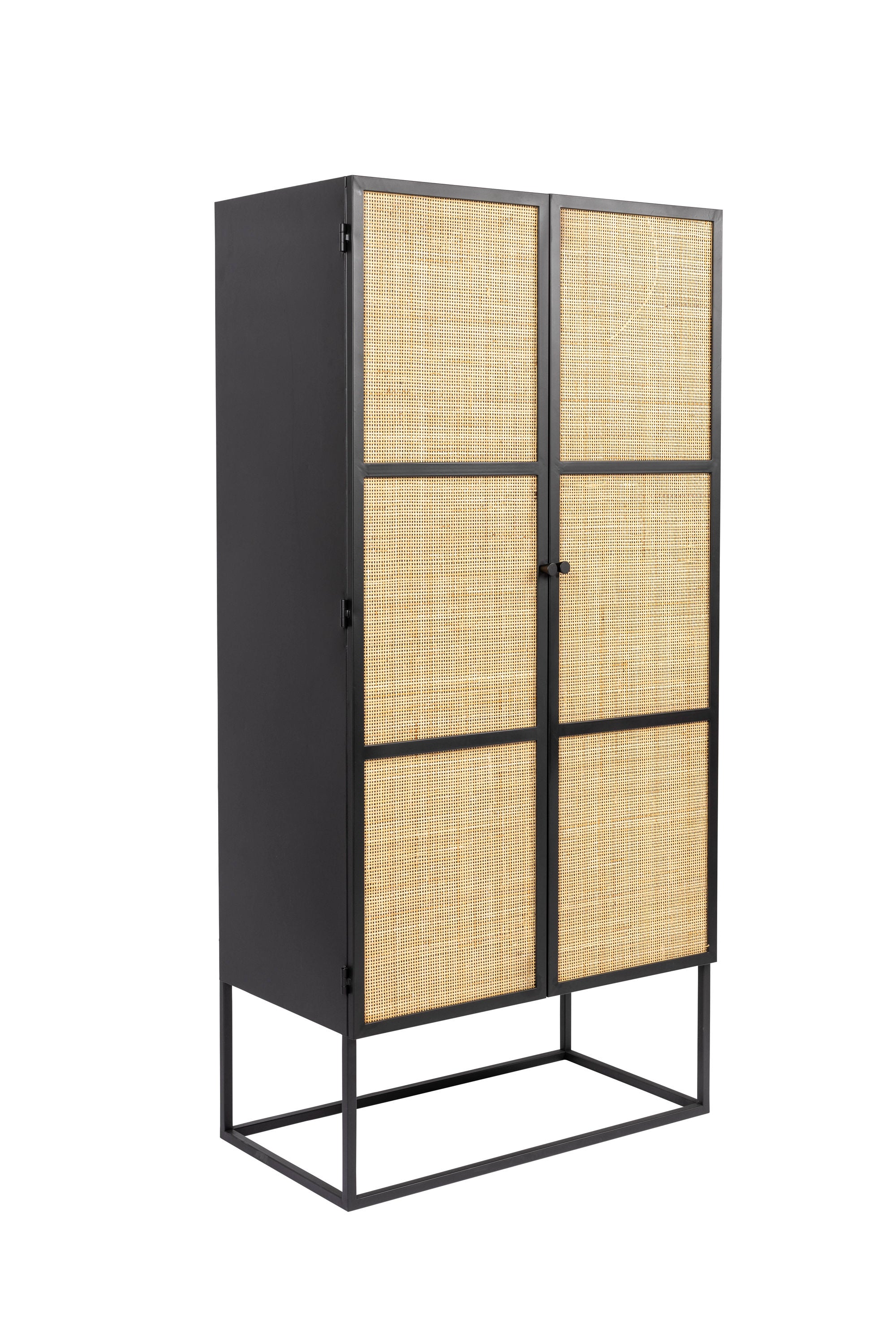 Guuji Black Wood & Natural Rattan High Cabinet | 2 Doors